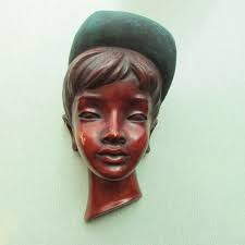 Rare Mid-century Achatit Boy in Cap/hat, Child's Head Wall Mask, Made in  Germany