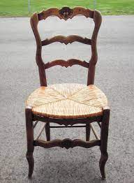 Set Of Six Vintage French Carved Ladder Back Chairs With Rush Seats Ladder Back Chairs Chair French Vintage