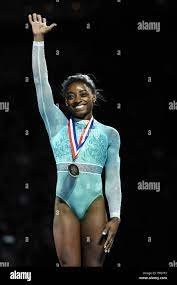 Boston Massachussetts Usa 19th Aug 2018 Simone Biles Smiles And Waves To The Crowd After Being Named The Vault Champion At The Competition Held At Td Garden In Boston Massachusetts Credit Amy