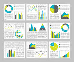 graphs flat concept pages from business presentation with different