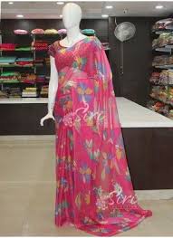 Beautiful Garden Vareli Nara Chiffon Saree In Flower Print Designer Saree Blouse Patterns Stylish Sarees Saree Trends