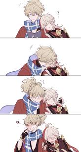 kaedehara kazuha, kazuhas friend (genshin impact), genshin impact,  highres, 2boys, 4koma, blush, book, comic, embarrassed, japanese clothes,  kiss, laughing, multiple boys, prank, purple eyes, sleeping, tomo (genshin,  white background, white hair ...