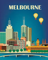 Melbourne Skyline Art Print Australia Travel Poster Vertical Etsy Posters Australia Travel Posters Melbourne Skyline