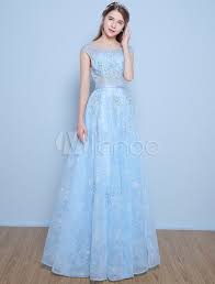 2021 long prom dresses and prom gowns. Prom Dresses Long Lace Pastel Blue Formal Party Dresses Sash Illusion Beaded Flowers Applique Floor Length Prom Gowns Milanoo Com