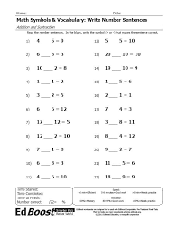 math symbols vocabulary write number sentences addition and subtraction edboost