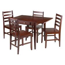 5 Piece Hamilton Set Drop Leaf Table With Ladder Back Chairs Wood Walnut Winsome Extendable Dining Table Dining Table Chairs Drop Leaf Dining Table