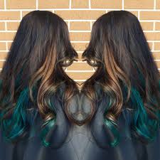 Teal Hair Teal Peekaboo Pravana Green Blue Balayage Caramel Blue Hair Teal Hair Highlights Teal Hair