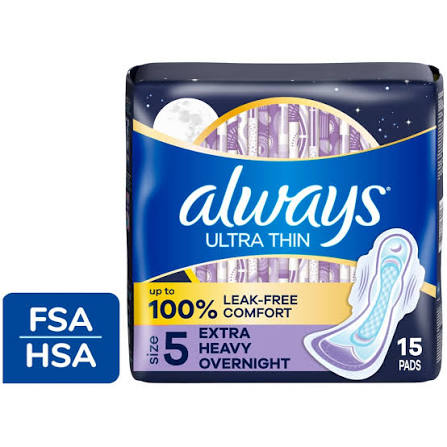 Always - Brandclub - Always Ultra Thin Pads with Wings Extra Heavy  Overnight Absorbency Size 5 Unscented