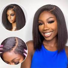 4C Edges Hairline Kinky Straight 6×5 Pre-bleached Knots Natural Scalp 180%  Density Short Bob Wig