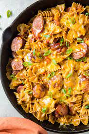 One Pan Cheesy Smoked Sausage Pasta Recipe Yellowblissroad Com Recipe Smoked Sausage Recipes Recipes Turkey Sausage Recipes