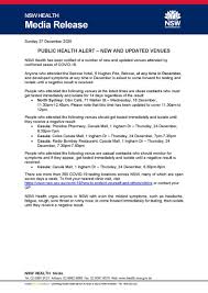 Maintaining high testing numbers is vital to keeping our community and loved ones safe. Nsw Health On Twitter Nswhealth Has Been Notified Of A Number Of New And Updated Venues Attended By Confirmed Cases Of Covid19
