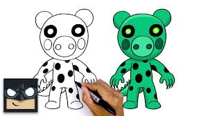 Add glitter and metal washers or sequins after colouring in for an extra special robot picture. How To Draw Dino Piggy Roblox Youtube
