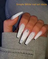 With the right colors and a few nail tools or everyday household items, you can easily pull off some of the most stylish nail designs! Naildesigns 30 Simple Trending White Nail Design Ideas 1 Nailideas Nails Design With Rhinestones Long Acrylic Nails Coffin Bling Acrylic Nails