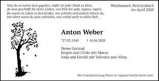 Traueranzeigen von Anton Weber