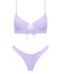 A Flattering And Supportive Underwire Bra Style Top In A Lavender Purple Rib Featuring A Front Tie Design Adjustab Womens Swimsuits Bikini Swimsuits Swimwear