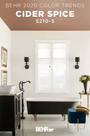 This Modern Master Bathroom Starts With Cider Spice From The New Behr 2020 Color Trends Palette A Warm Bathroom Paint Colors Bathroom Paint Colors Behr Home