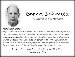 Traueranzeigen von Bernd Schmitz