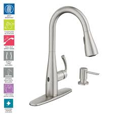 Moen Essie Touchless 1 Handle Pull Down Sprayer Kitchen Faucet With Motionsense Wave And Power Clean In Spot Resist Stainless 87014ewsrs The Home Depot Kitchen Faucet Touchless Kitchen Faucet Faucet