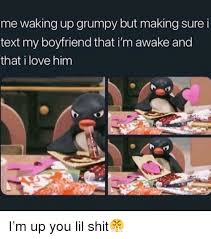 Me Waking Up Grumpy But Making Sure I Text My Boyfriend That I M Awake And That I Love Funny Boyfriend Memes Funny Relationship Memes Cute Memes For Boyfriend
