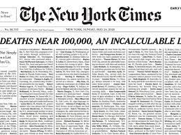 Benjamin norman for the new york times. Incalculable Loss New York Times Covers Front Page With 1 000 Covid 19 Death Notices Coronavirus The Guardian