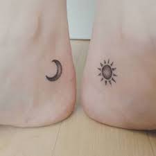 Pointilist Minimalistic Tattoos Of A Small Sun And Moon Matching Bestfriend Tattoos Done Nea Matching Tattoos Minimalist Tattoo Matching Best Friend Tattoos