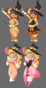 2girls casual clothed clothing costume coven dress exposed torso  female female only grey background halloween halloween costume handwear  headwear human legwear mario (series) multiple girls nintendo pale skin  pathesis