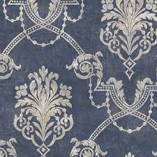 12 31cm Wallpaper Sample Gray Damask On Navy Blue Blue Wallpapers Navy Wallpaper Demask Wallpaper
