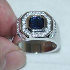 Luxurious Jewellery Men Blue Sapphire Stone Cz 925 Sterling Silver Wedding Band Men Ring Size 8 13 Wish Blue Diamond Engagement Ring Silver Wedding Bands Unique Mens Rings