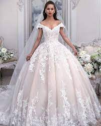 Princess Light Pink Lace Wedding Dress With Off The Shoulder Sleeves Sleeveless Appliques Bridal G Ball Gown Wedding Dress Wedding Dresses Pink Wedding Dresses