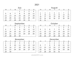 Half Year 2021 Landscape Calendar In 2020 Calendar Monthly Calendar Template Printable Calendar