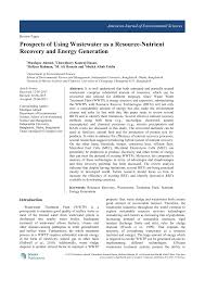Pdf Prospects Of Using Wastewater As A Resource Nutrient Recovery And Energy Generation