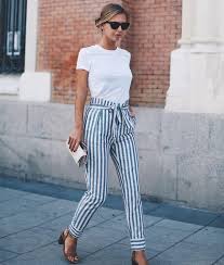 Chambray Striped Paperbag Pants Fashion Street Style Clothes