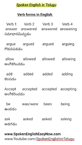 Pin By Spoken English In Telugu On Spoken English In Telugu English Verbs Verb Forms Speaking English