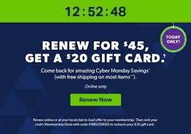 The $20 option (up to $75 value) includes: Expired Sam S Club Get 20 Gift Card Free When Renewing 45 Membership Ends 11 30 Or 12 31 Gc Galore