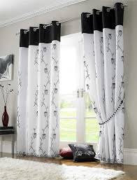 Left and right biparting open. Black White Floral Rose Fully Lined Ring Top Voile Curtain Drapes Black White Curtains Curtain Styles White Lined Curtains