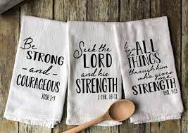 Strength Inspired Tea Towels Set Of 3 Flour Sack Tea Towels Christian Gift For Friend Scripture Faith Home Decor Scripture Gift Tea Towels Christian Kitchen Decor