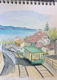 Le Funiculaire De Thonon Les Bains Mes Pastels Et Aquarelles Thonon Lac Leman Bains
