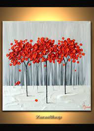 Modern Art 12 X 12 Textured Painting Red Tree Painting Abstract Landscape Unique Wall Decor Gift Texture Painting Tree Painting Original Modern Art
