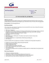 Post on job boards for free. Job Description It Manager Uk Europe Goodridge
