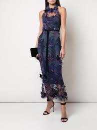 Marchesa Notte Leaf Appliques Long Dress Floral Print Cocktail Dresses Dresses Long Dress