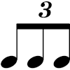 Musical triplets on the staff. 1