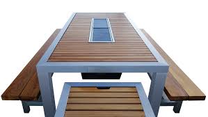 Angara Teak Steel Grill Table Contemporary Metal Wood Dining Room Table By Social Grilling By Ibbq Grill Table Outdoor Dining Room Table Outdoor Dining Room