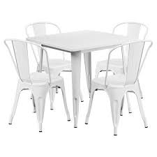 Flash Furniture 31 5 Square Metal Indoor Outdoor Table Set With 4 Stack Chairs Multiple Colors Walmart Com In 2020 Outdoor Table Settings Flash Furniture Cafe Tables