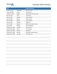 Free Printable List Of Holidays For Australia Year 2020 In 2020 Holiday List Holiday Croatia Holiday