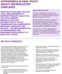 Astrazeneca Global Policy Quality And Regulatory Compliance