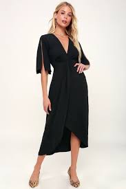 My Type Black Midi Dress Long Wrap Dress Womens Wrap Dress Black Dress With Sleeves