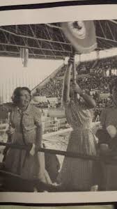 I finally found a photo I wanted to share. Inter school swimming 1962 at  the old Olympic Swimming Pool. Carolyn Hateley is waving the flag and I,  Sue Bunce, was yelling. I