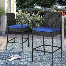 Check out our wicker bar stools selection for the very best in unique or custom, handmade pieces from our stools & banquettes shops. Buy Outdoor Bar Set Garden Bar Set Set Of 2 Black Rattan Outdoor Bar Chair Patio Wicker Barstools W Royal Blue Cushion Online In Indonesia B083n9plkh