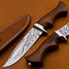 Authorized dealer, fast shipping, knife service. Damascus Steel Bk 3047 Bowie Knife Beautiful Handmade Rose Wood Handle Unique Knives