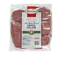 It is normally made from pork, but may also contain veal. San Remo Brand Genoa Salami Sliced 6 Oz 4 3 Lb Hormel Foodservice